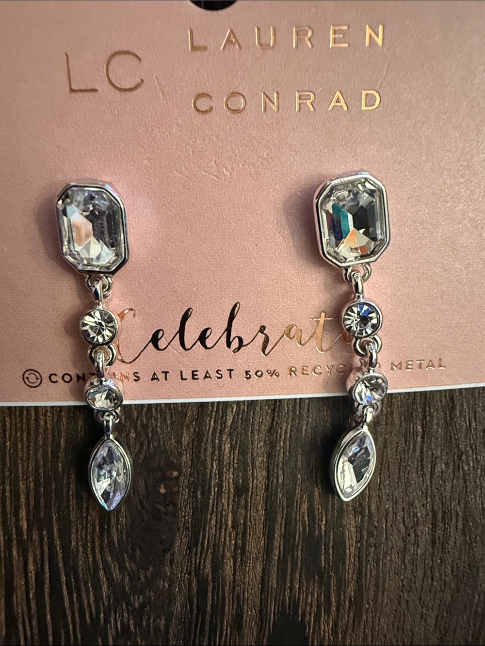 LC Lauren Conrad Clear Crystal Dangle Earrings